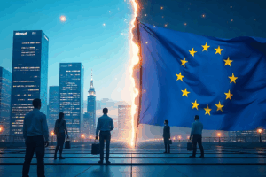 Kontrastierendes Bild von der EU und ihren KI Richtlinien und dem Rest der Welt.