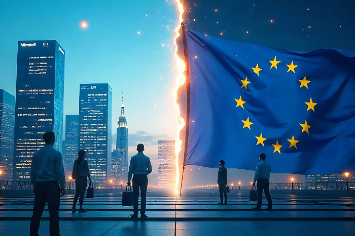 Kontrastierendes Bild von der EU und ihren KI Richtlinien und dem Rest der Welt.