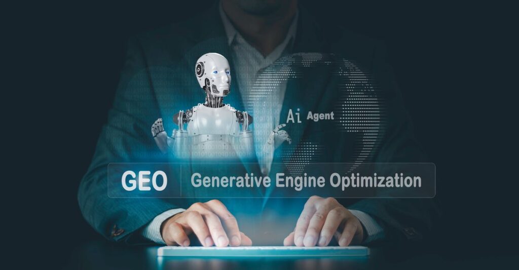 Grafik zur Generative AI Optimization (GEO) – innovative KI-Strategie für digitale Sichtbarkeit, präsentiert vom BDS Schleswig-Holstein