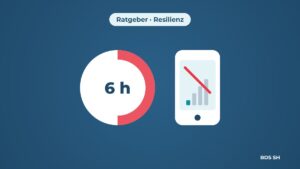Grafik: Uhr mit sechs Stunden und Smartphone ohne Netz